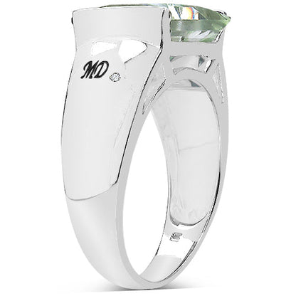 5.71 Carat Genuine Green Amethyst & White Diamond .925 Sterling Silver Ring Bids.com
