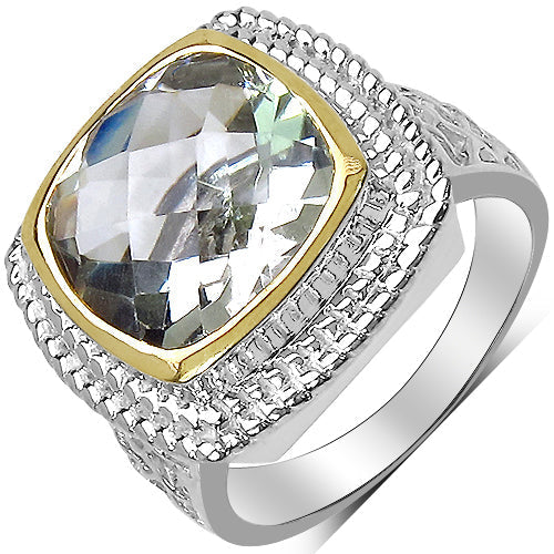 6.31 Carat Genuine Green Amethyst & White Diamond .925 Sterling Silver Ring Bids.com