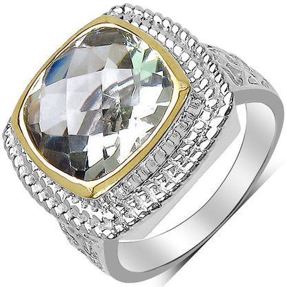 6.31 Carat Genuine Green Amethyst & White Diamond .925 Sterling Silver Ring Bids.com