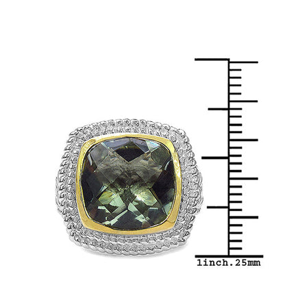6.31 Carat Genuine Green Amethyst & White Diamond .925 Sterling Silver Ring Bids.com