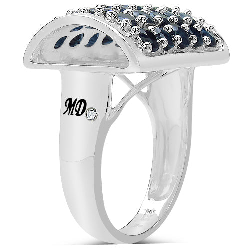 3.51 Carat Genuine Blue Sapphire & White Diamond .925 Sterling Silver Ring Bids.com