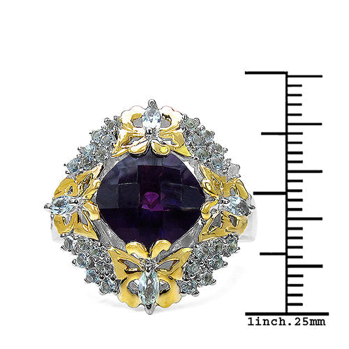 3.91 Carat Genuine Amethyst, Blue Topaz & White Diamond .925 Sterling Silver Ring Bids.com