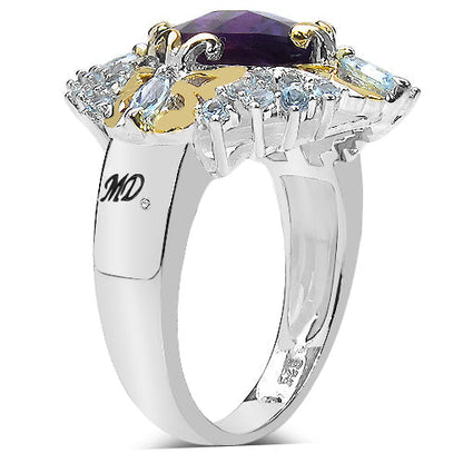 3.91 Carat Genuine Amethyst, Blue Topaz & White Diamond .925 Sterling Silver Ring Bids.com