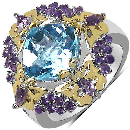 5.66 Carat Genuine Blue Topaz, Amethyst & White Diamond .925 Sterling Silver Ring Bids.com