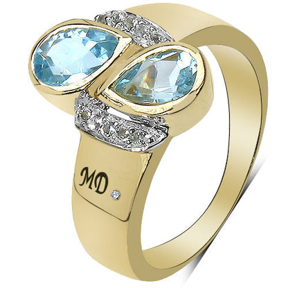 14K Yellow Gold Plated 1.86 Carat Genuine Blue Topaz, White Topaz & White Diamond .925 Sterling Silver Ring Bids.com