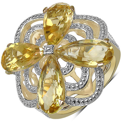 14K Yellow Gold Plated 8.81 Carat Genuine Citrine & White Diamond .925 Sterling Silver Ring Bids.com