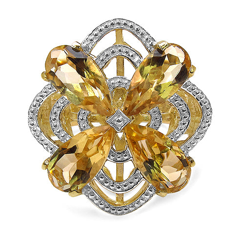 14K Yellow Gold Plated 8.81 Carat Genuine Citrine & White Diamond .925 Sterling Silver Ring Bids.com