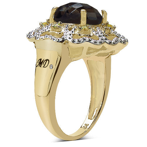 14K Yellow Gold Plated 3.23 Carat Genuine Smoky Quartz, Citrine & White Diamond .925 Sterling Silver Ring Bids.com