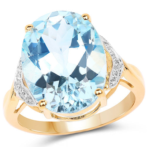 14K Yellow Gold Plated 11.32 Carat Genuine Blue Topaz and White Topaz .925 Sterling Silver Ring Bids.com