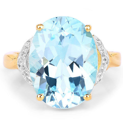 14K Yellow Gold Plated 11.32 Carat Genuine Blue Topaz and White Topaz .925 Sterling Silver Ring Bids.com