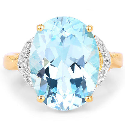 14K Yellow Gold Plated 11.32 Carat Genuine Blue Topaz and White Topaz .925 Sterling Silver Ring Bids.com