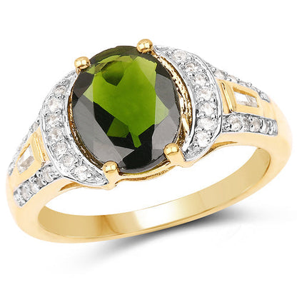 18K Yellow Gold Plated 2.79 Carat Genuine Chrome Diopside & White Topaz .925 Sterling Silver Ring Bids.com