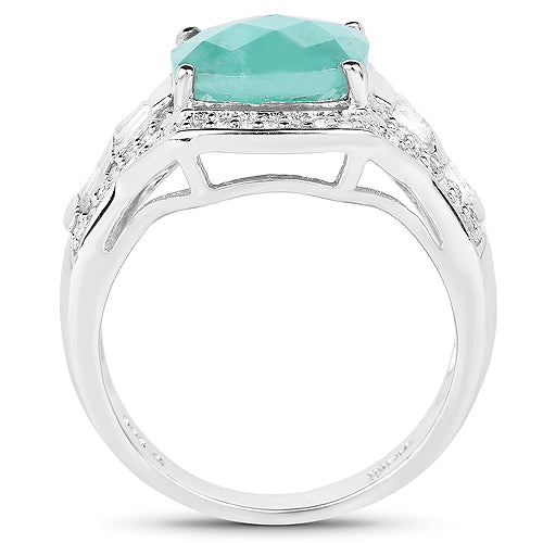 4.09 Carat Genuine Emerald and White Topaz .925 Sterling Silver Ring Bids.com