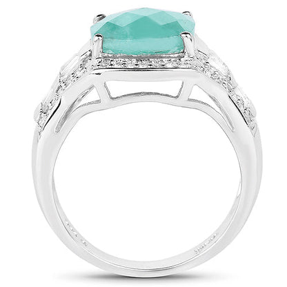 4.09 Carat Genuine Emerald and White Topaz .925 Sterling Silver Ring Bids.com