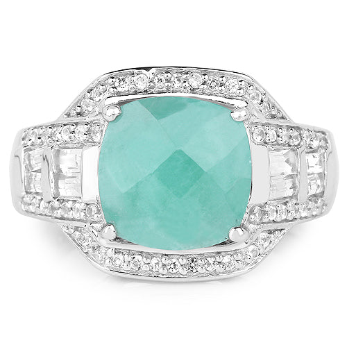 4.09 Carat Genuine Emerald and White Topaz .925 Sterling Silver Ring Bids.com