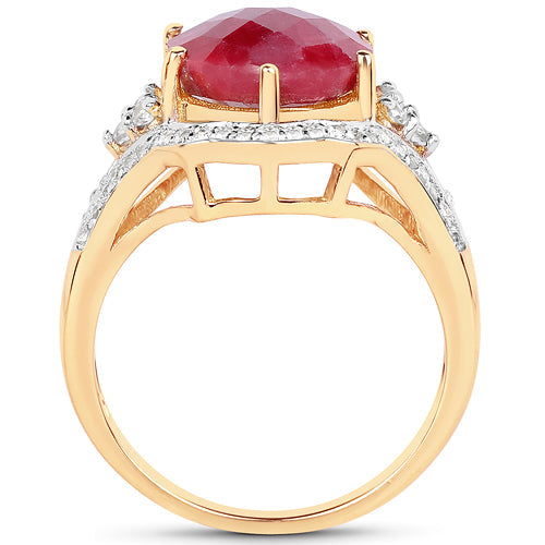 14K Yellow Gold Plated 6.91 Carat Dyed Ruby and White Topaz .925 Sterling Silver Ring Bids.com