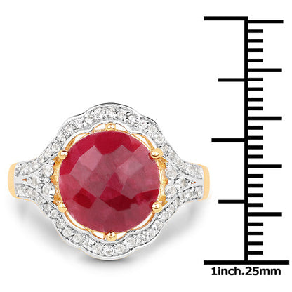 14K Yellow Gold Plated 6.91 Carat Dyed Ruby and White Topaz .925 Sterling Silver Ring Bids.com