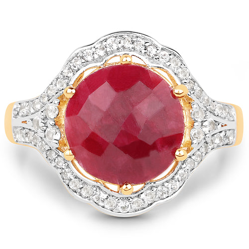 14K Yellow Gold Plated 6.91 Carat Dyed Ruby and White Topaz .925 Sterling Silver Ring Bids.com