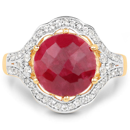 14K Yellow Gold Plated 6.91 Carat Dyed Ruby and White Topaz .925 Sterling Silver Ring Bids.com