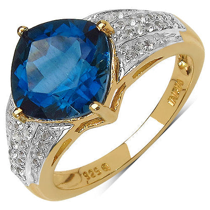 18K Yellow Gold Plated 3.83 Carat Genuine London Blue Topaz & White Topaz .925 Sterling Silver Ring Bids.com