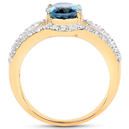 14K Yellow Gold Plated 2.30 Carat Genuine London Blue Topaz and White Topaz .925 Sterling Silver Ring Bids.com