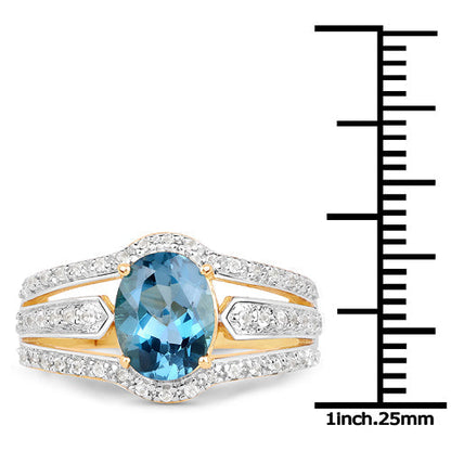 14K Yellow Gold Plated 2.30 Carat Genuine London Blue Topaz and White Topaz .925 Sterling Silver Ring Bids.com