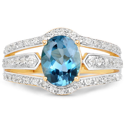 14K Yellow Gold Plated 2.30 Carat Genuine London Blue Topaz and White Topaz .925 Sterling Silver Ring Bids.com