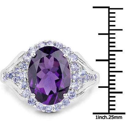 5.90 Carat Genuine Amethyst and Tanzanite .925 Sterling Silver Ring Bids.com