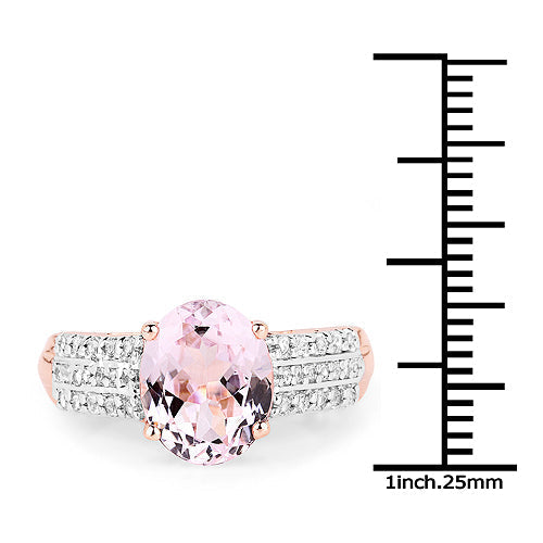 14K Rose Gold Plated 3.27 Carat Genuine Kunzite Oval and White Zircon .925 Sterling Silver Ring Ring Bids.com