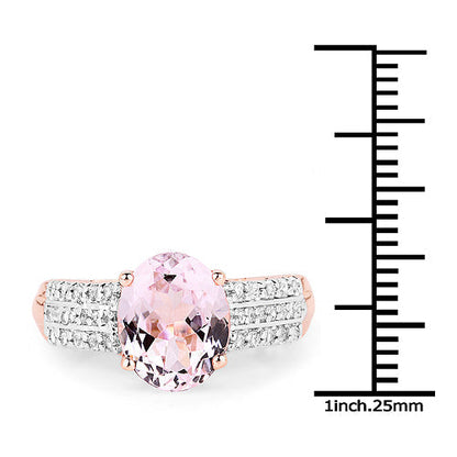 14K Rose Gold Plated 3.27 Carat Genuine Kunzite Oval and White Zircon .925 Sterling Silver Ring Ring Bids.com