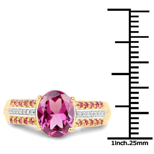 14K Yellow Gold Plated 3.32 Carat Genuine Rhodolite and White Topaz .925 Sterling Silver Ring Bids.com
