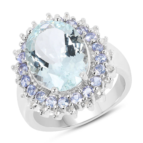5.30 Carat Genuine Aquamarine, Tanzanite & White Topaz .925 Sterling Silver Ring Bids.com