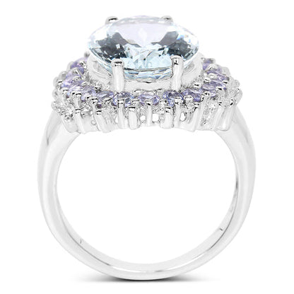 5.30 Carat Genuine Aquamarine, Tanzanite & White Topaz .925 Sterling Silver Ring Bids.com