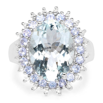 5.30 Carat Genuine Aquamarine, Tanzanite & White Topaz .925 Sterling Silver Ring Bids.com