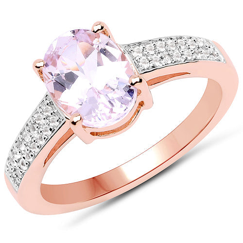 14K Rose Gold Plated 2.91 Carat Genuine Kunzite and White Zircon .925 Sterling Silver Ring Bids.com