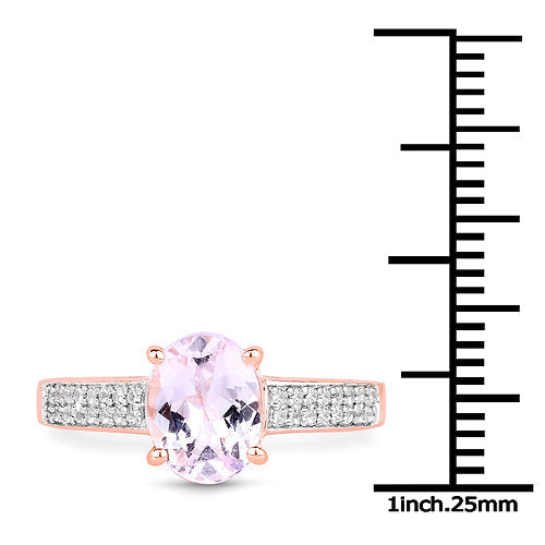 14K Rose Gold Plated 2.91 Carat Genuine Kunzite and White Zircon .925 Sterling Silver Ring Bids.com