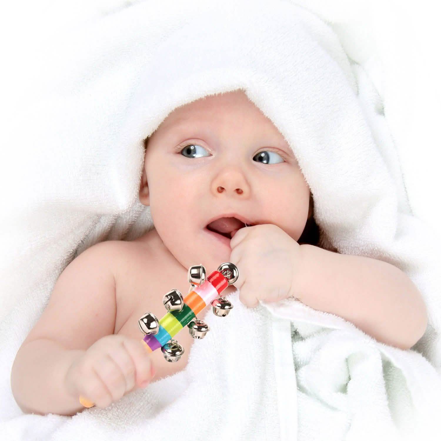 Rainbow Color Wooden Handbell Pram Rattle DailySale