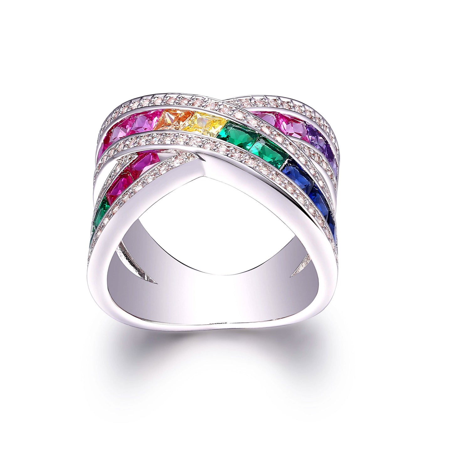 Rainbow Crystal X Ring with Swarovski Elements - Assorted Sizes DailySale