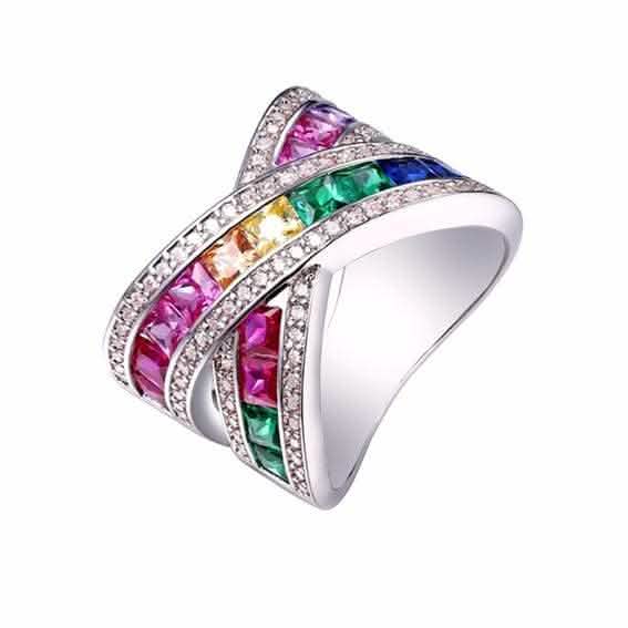 Rainbow Crystal X Ring with Swarovski Elements - Assorted Sizes DailySale