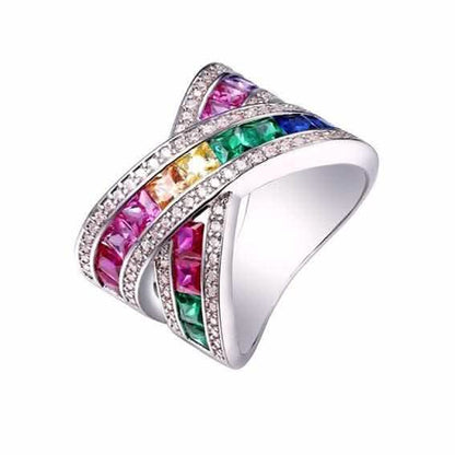 Rainbow Crystal X Ring with Swarovski Elements - Assorted Sizes DailySale