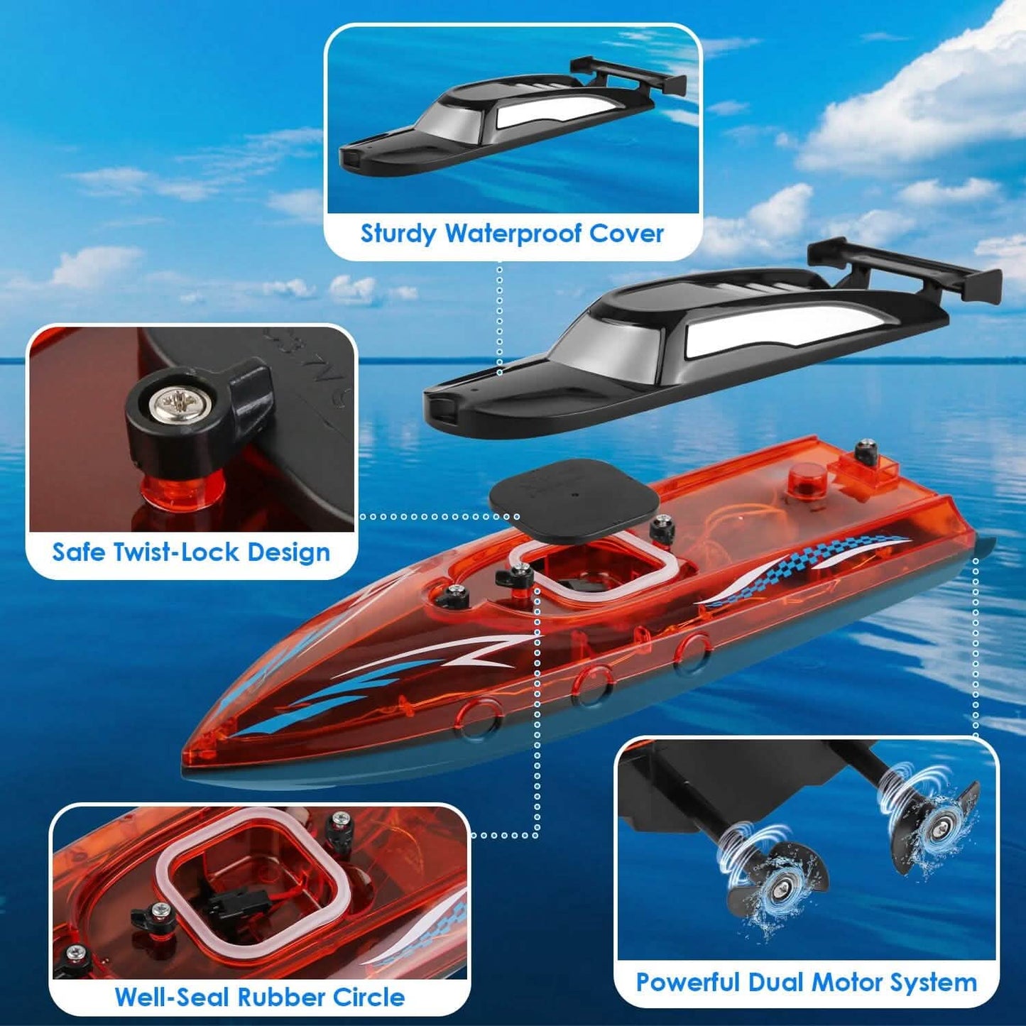 RC Boat with Colorful LED Light 10KM/H DailySale