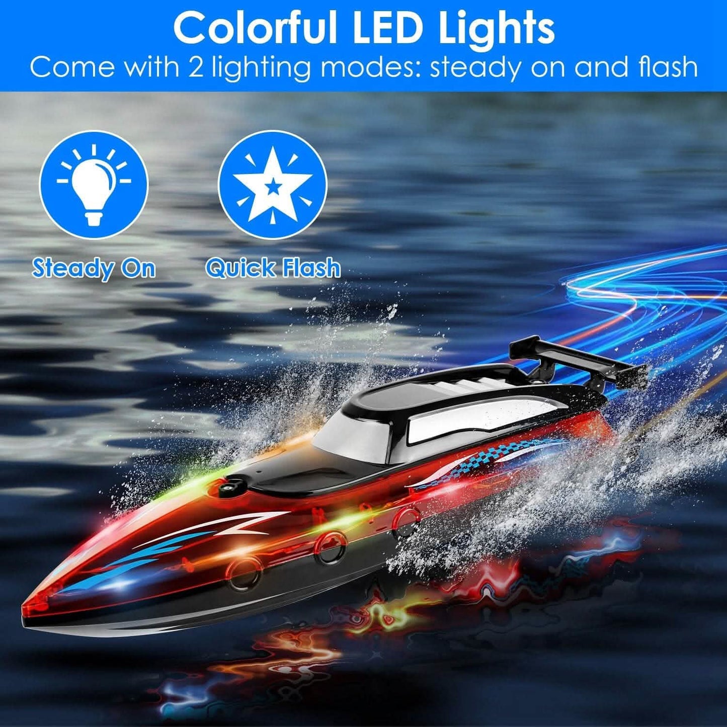 RC Boat with Colorful LED Light 10KM/H DailySale
