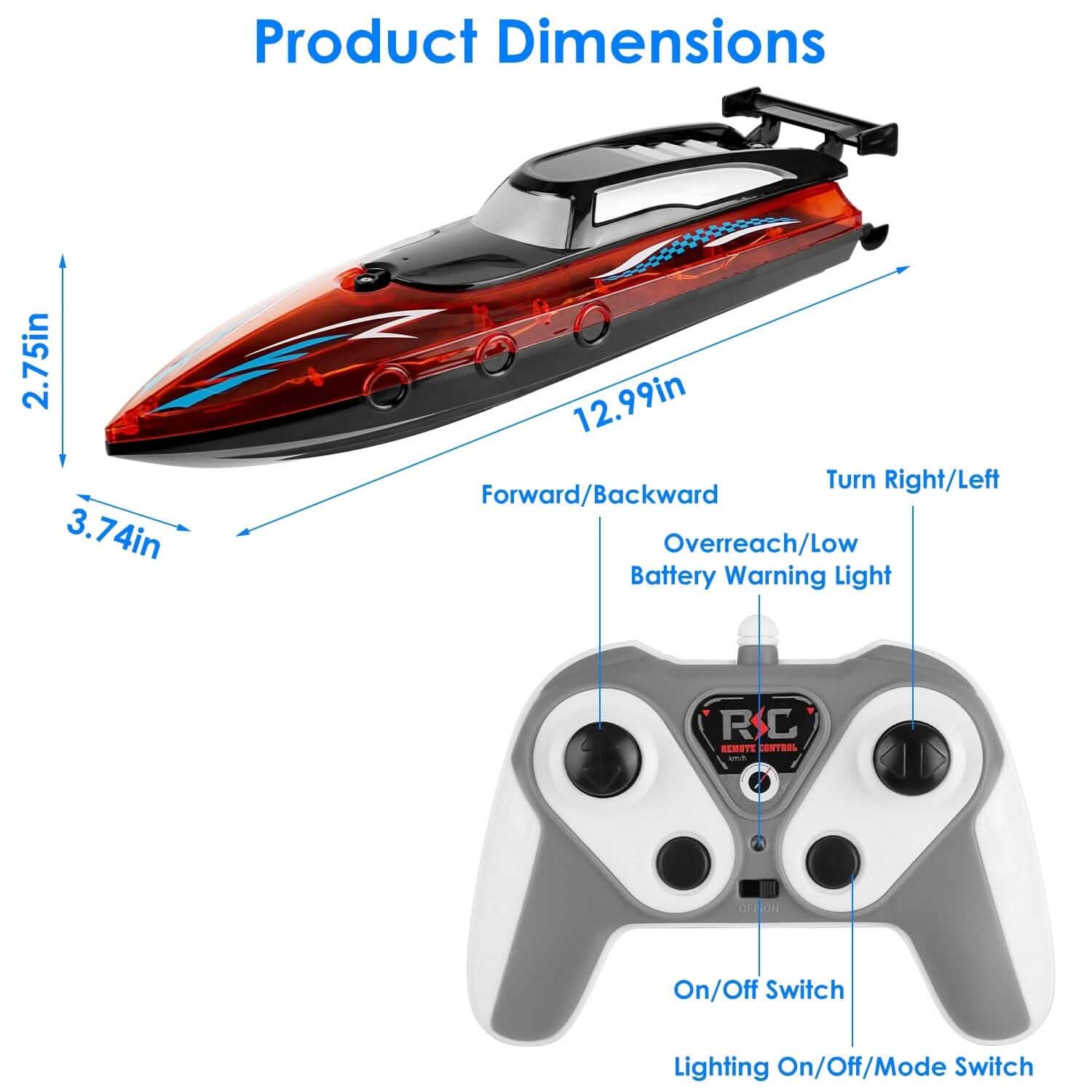 RC Boat with Colorful LED Light 10KM/H DailySale