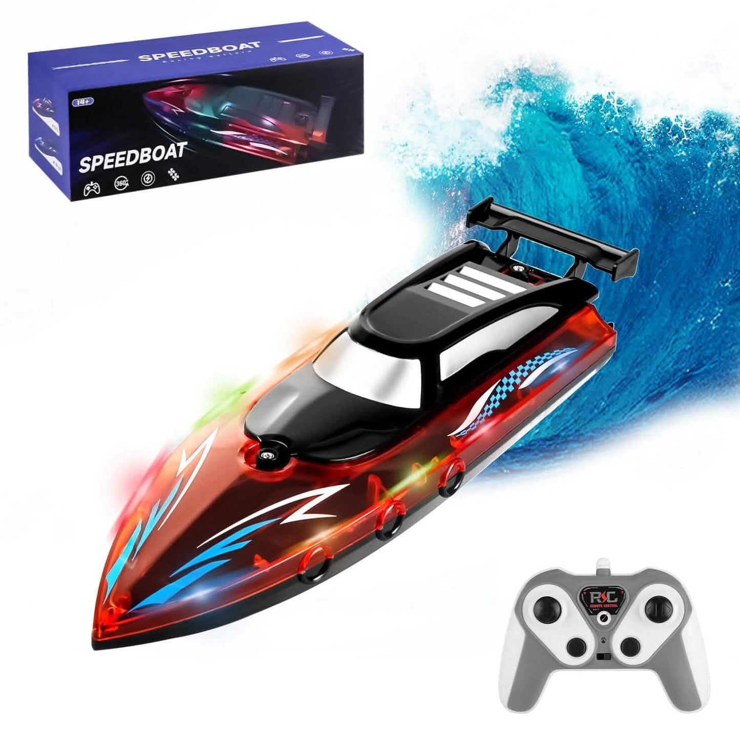 RC Boat with Colorful LED Light 10KM/H DailySale