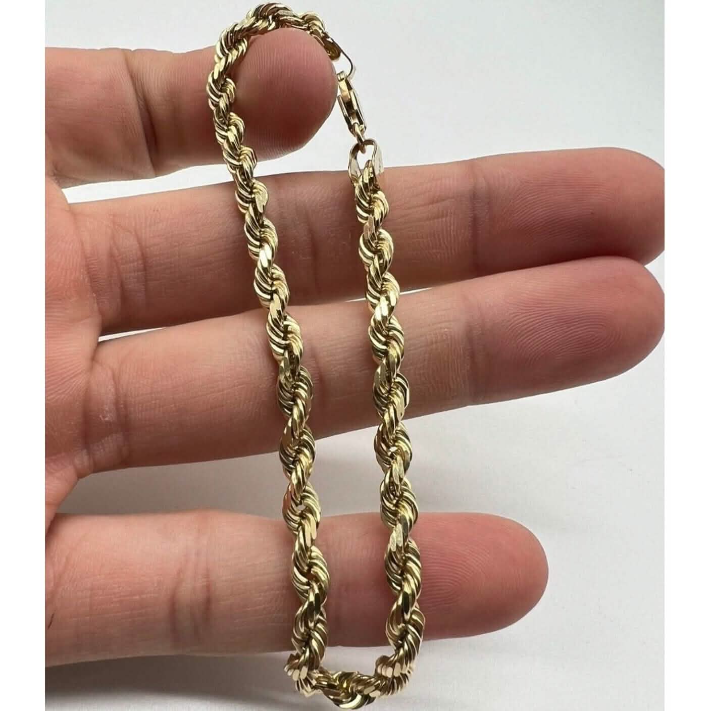Real 10k Yellow Gold Rope Bracelet 4mm 8 Inch Men Women Diamond Cut on Sale DailySale