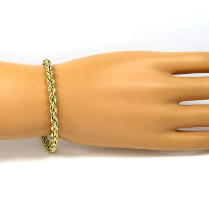Real 10k Yellow Gold Rope Bracelet 4mm 8 Inch Men Women Diamond Cut on Sale DailySale