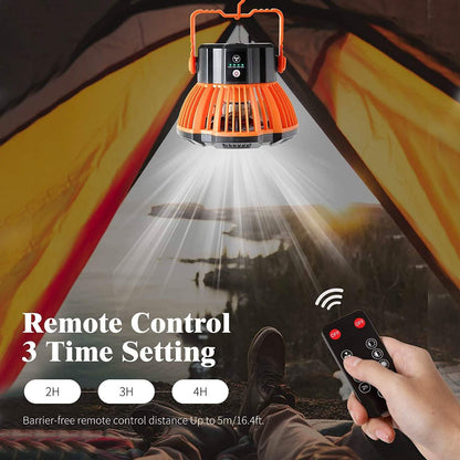 Rechargeable Camping Fan with LED Lantern with IR Remote DailySale