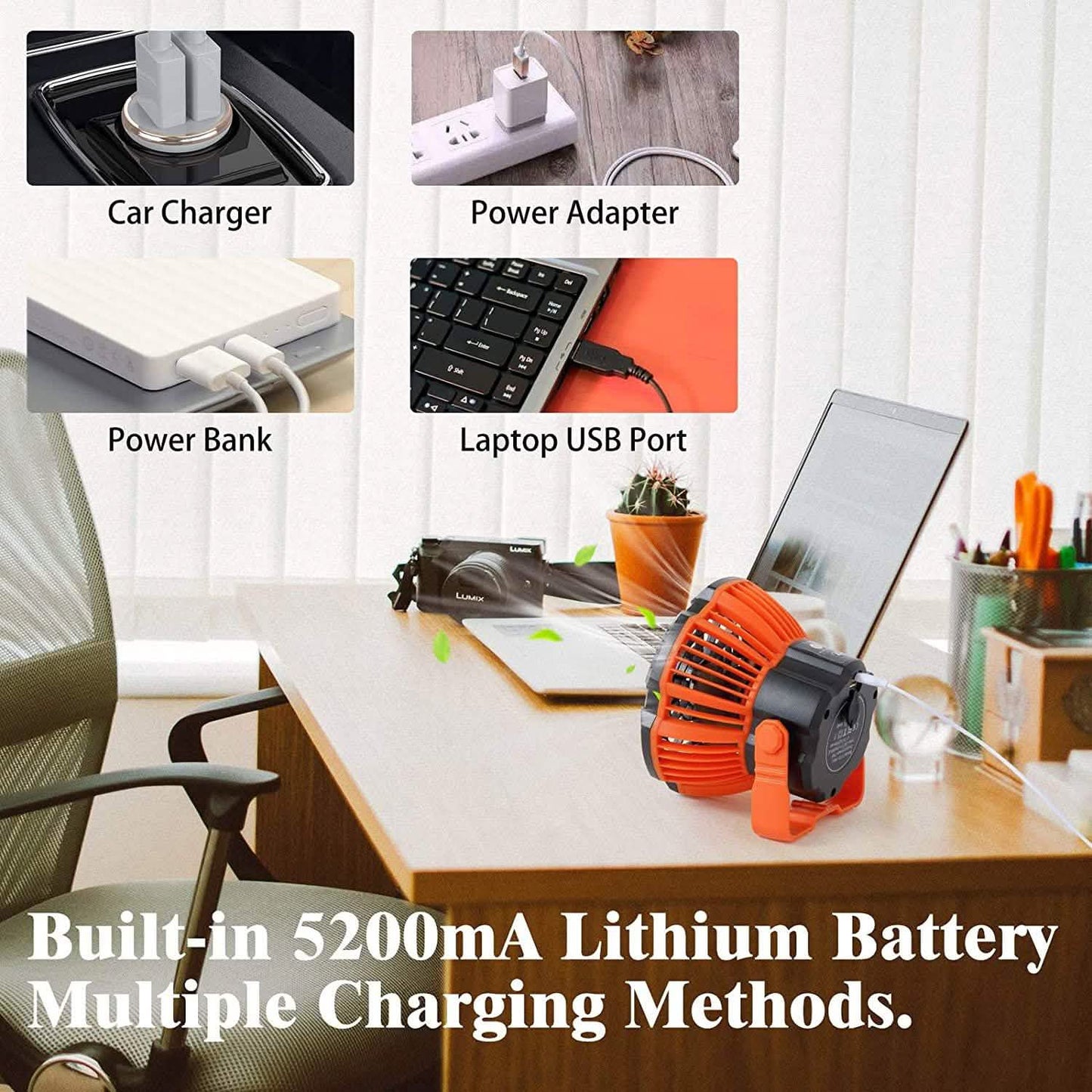 Rechargeable Camping Fan with LED Lantern with IR Remote DailySale