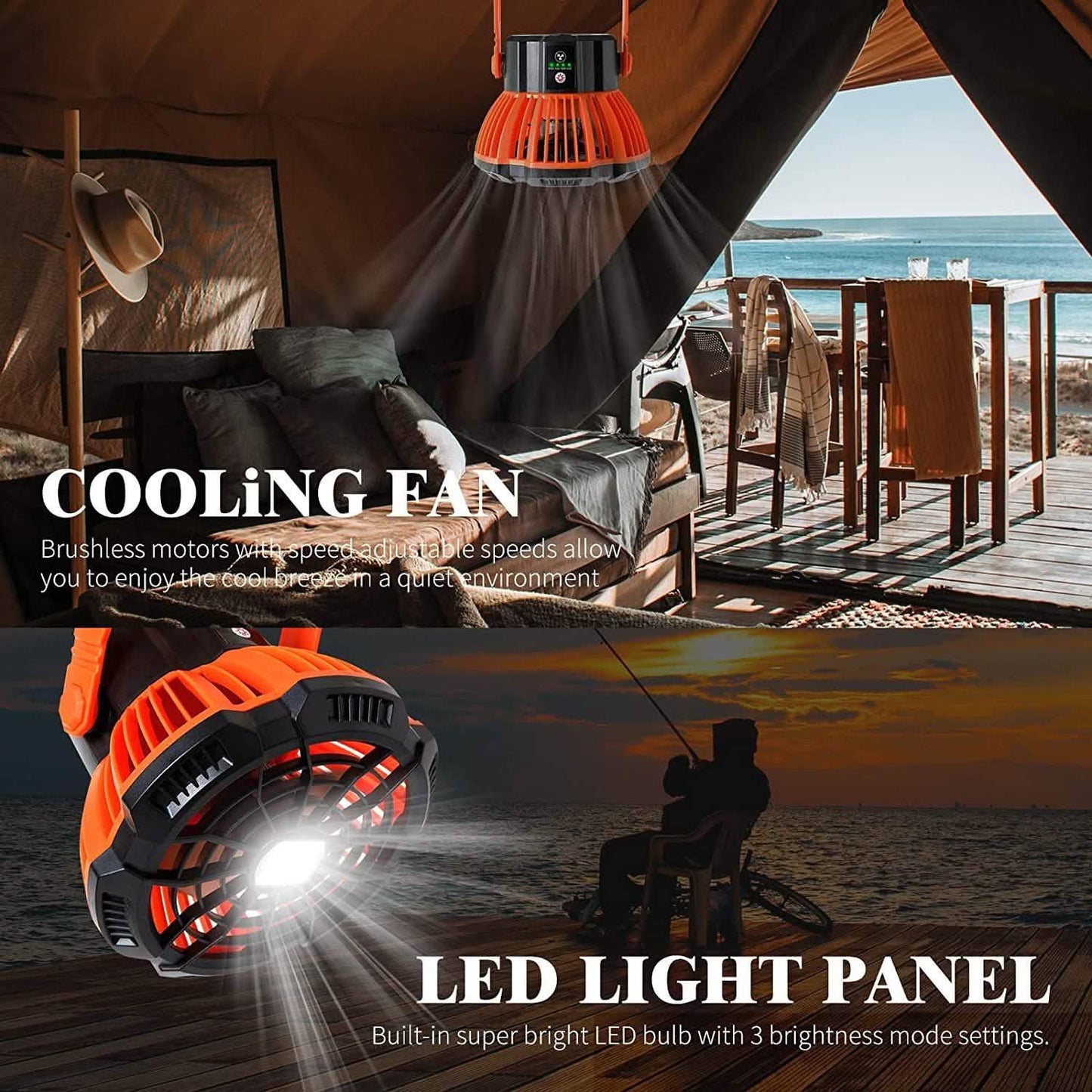 Rechargeable Camping Fan with LED Lantern with IR Remote DailySale
