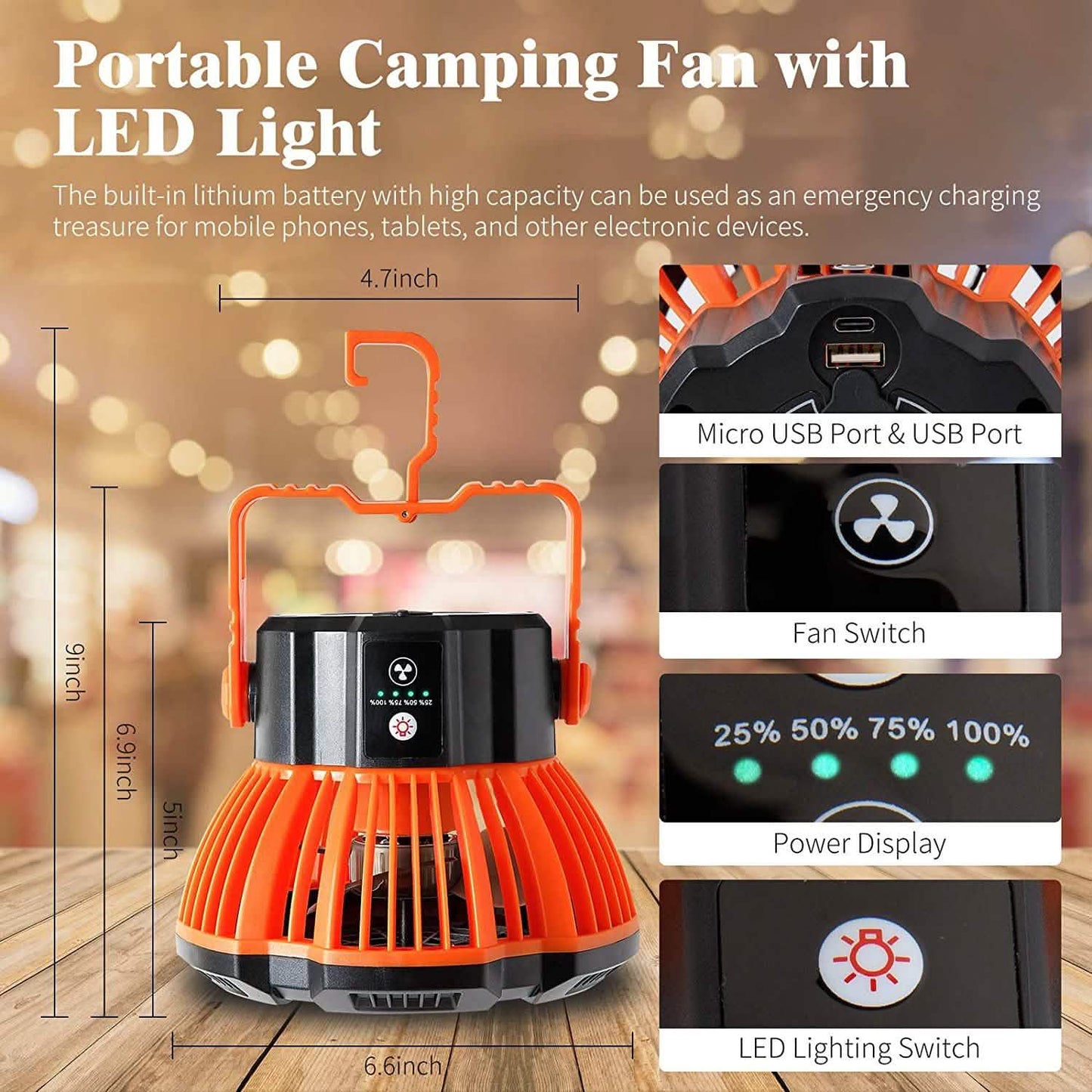 Rechargeable Camping Fan with LED Lantern with IR Remote DailySale